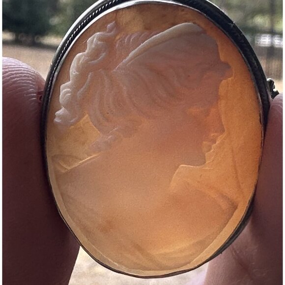 VTG Cameo‎ Shell Pendant Brooch 1 3/8" Victorian Lady 800 Fine Silver Italy MCM - Picture 3 of 12